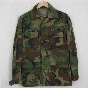 Vintage US Military Woodland Camo Coat Combat Field BDU Jacket Small Long